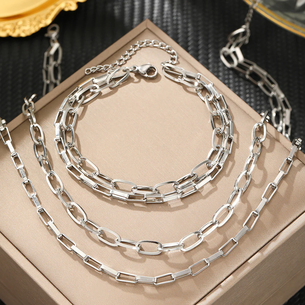 3pc Paperclip Chain Jewelry Set - Image 4
