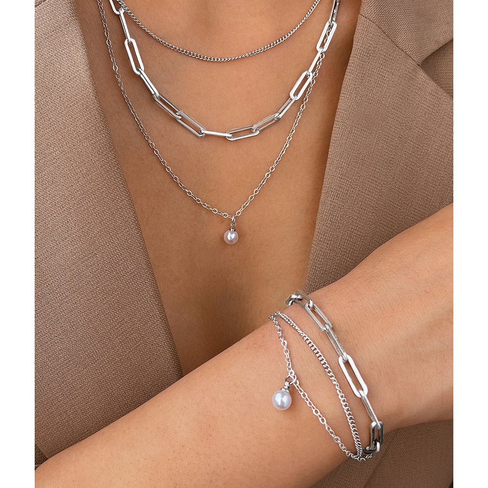 3pc Pearl & Chain Jewelry Set - Image 2