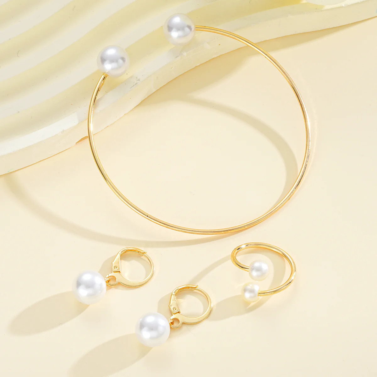 3pc Pearl Drop Gold Jewelry Set - Image 2