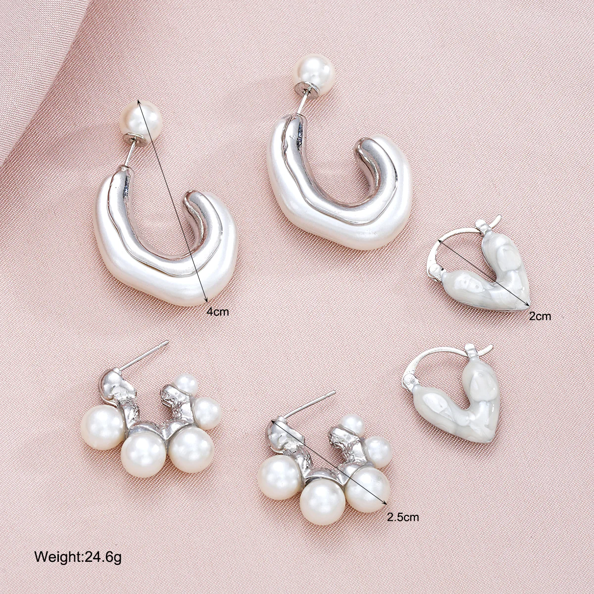 3pc Pearl & Enamel Heart Earring Set - Image 3