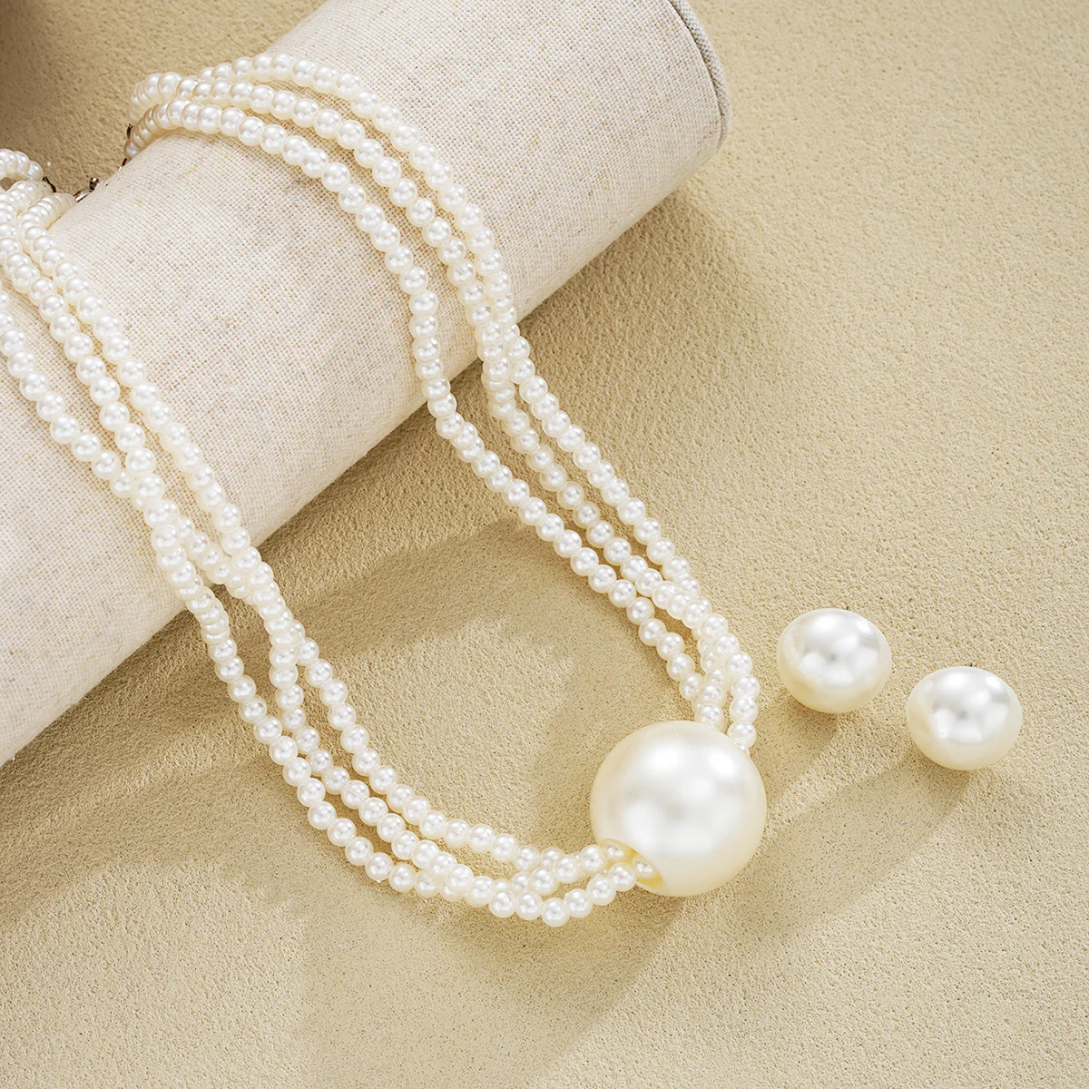 3pc Retro Pearl Layered Necklace & Earring Set - Image 2