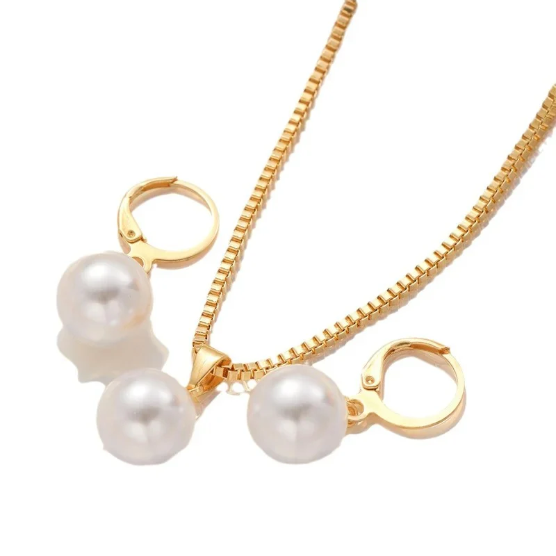 3pc Round Pearl Necklace and Earring Set - Image 5