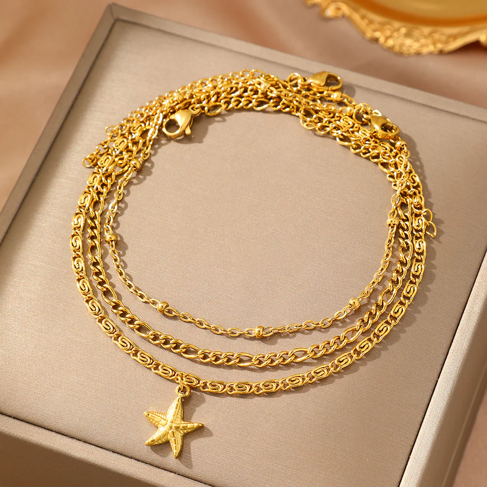 3pc Starfish Charm Anklet Set - Image 2