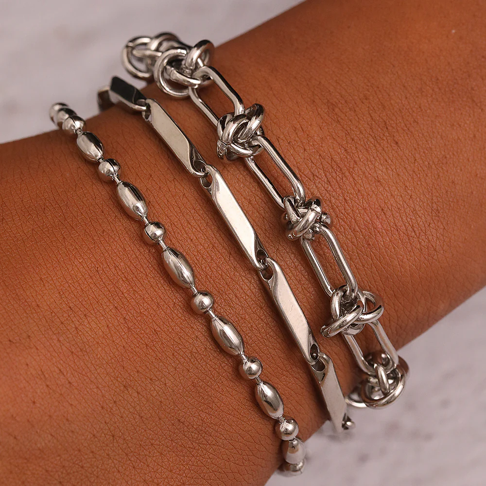 3pc Textured Chain Bracelet Set - Image 2