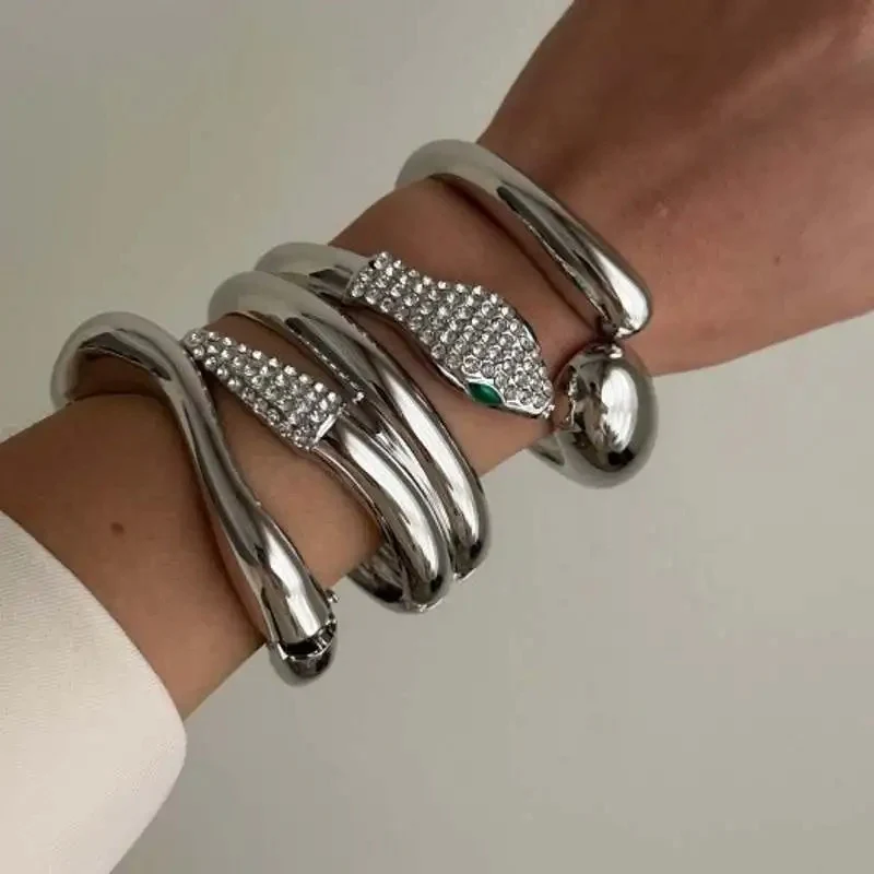 3pc Vintage Rhinestone Chunky Wide Bracelet Stack - Image 2