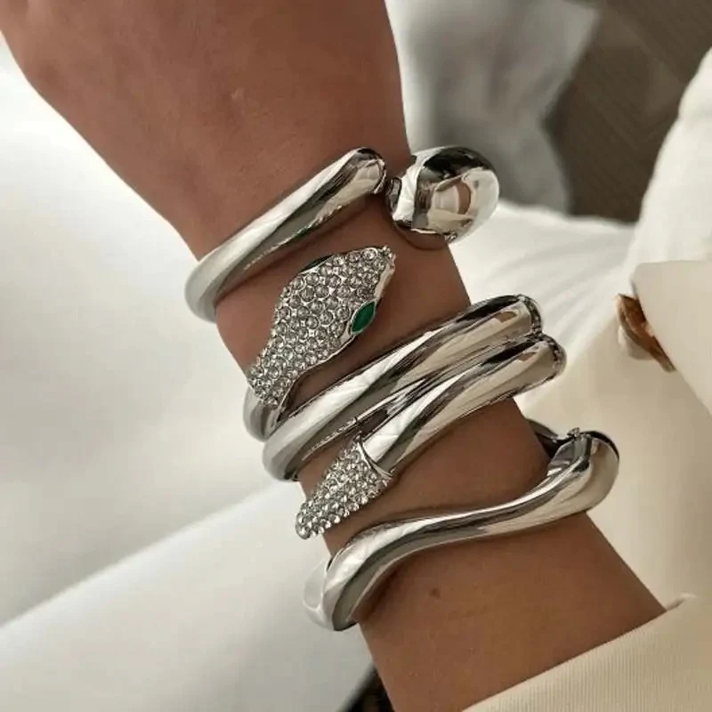 3pc Vintage Rhinestone Chunky Wide Bracelet Stack - Image 3