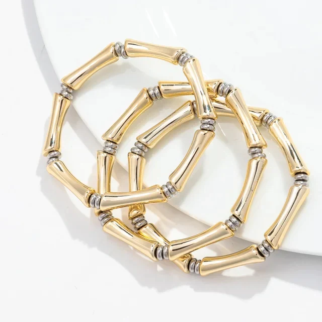 3pcs Gold Bamboo Bangle Bracelet Stack - Image 10