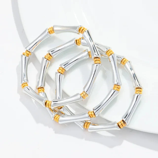 3pcs Gold Bamboo Bangle Bracelet Stack - Image 11