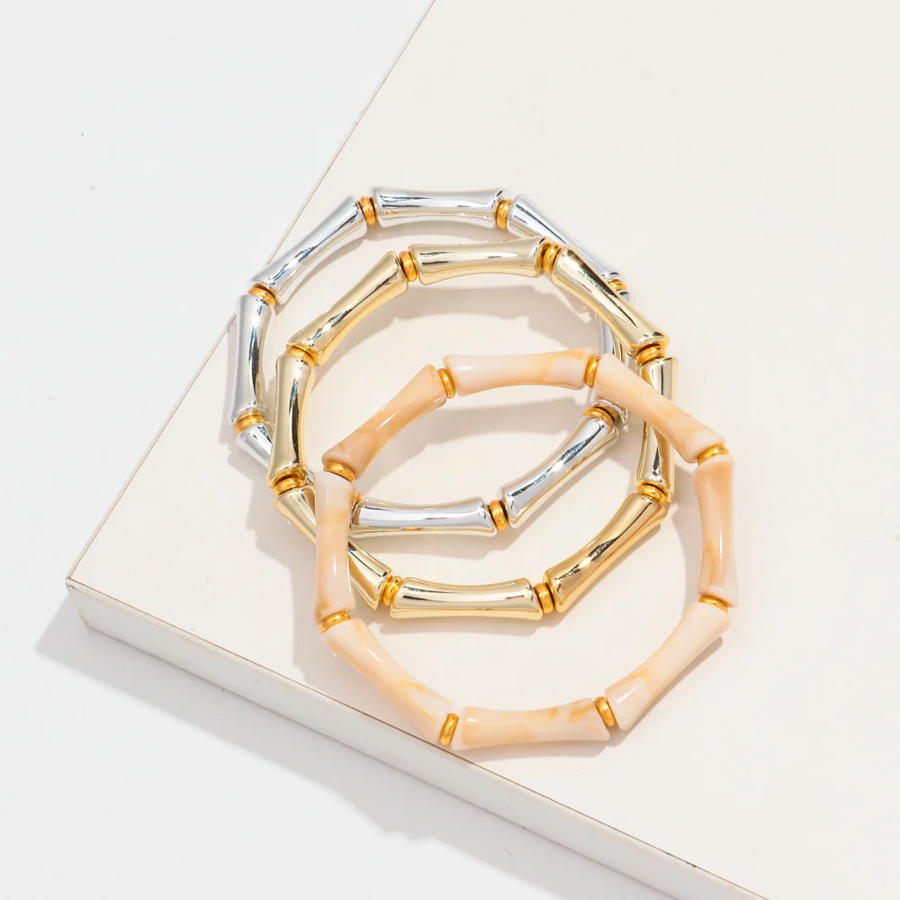 3pcs Gold Bamboo Bangle Bracelet Stack - Image 12