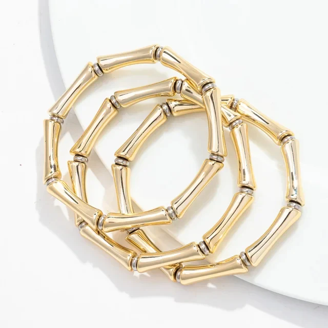 3pcs Gold Bamboo Bangle Bracelet Stack - Image 14