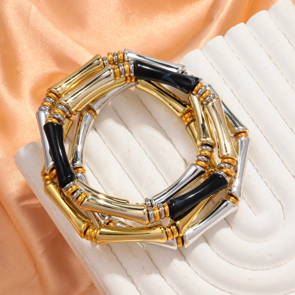 3pcs Gold Bamboo Bangle Bracelet Stack - Image 17