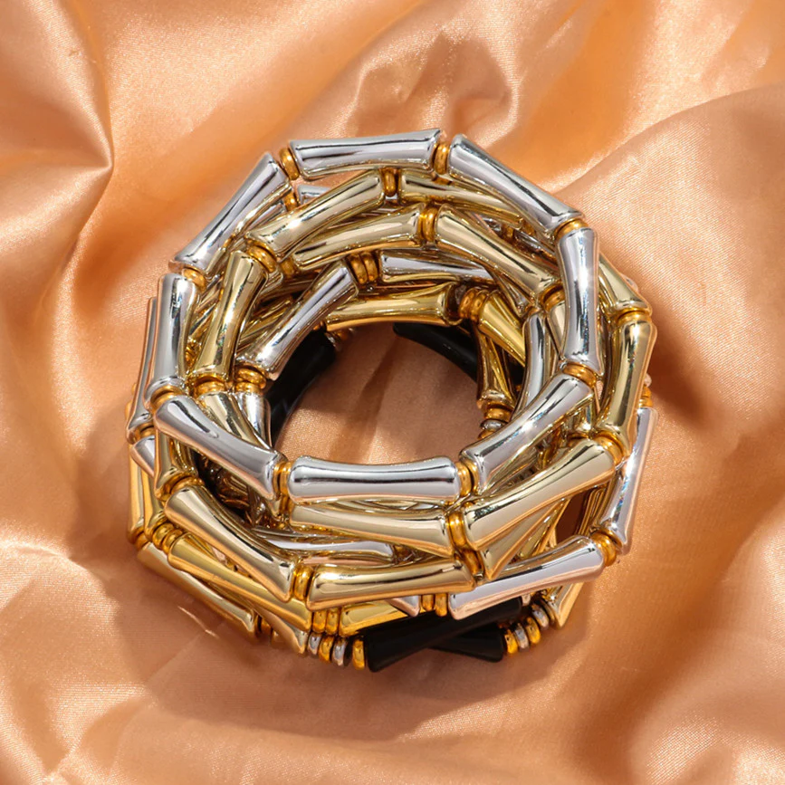 3pcs Gold Bamboo Bangle Bracelet Stack - Image 18