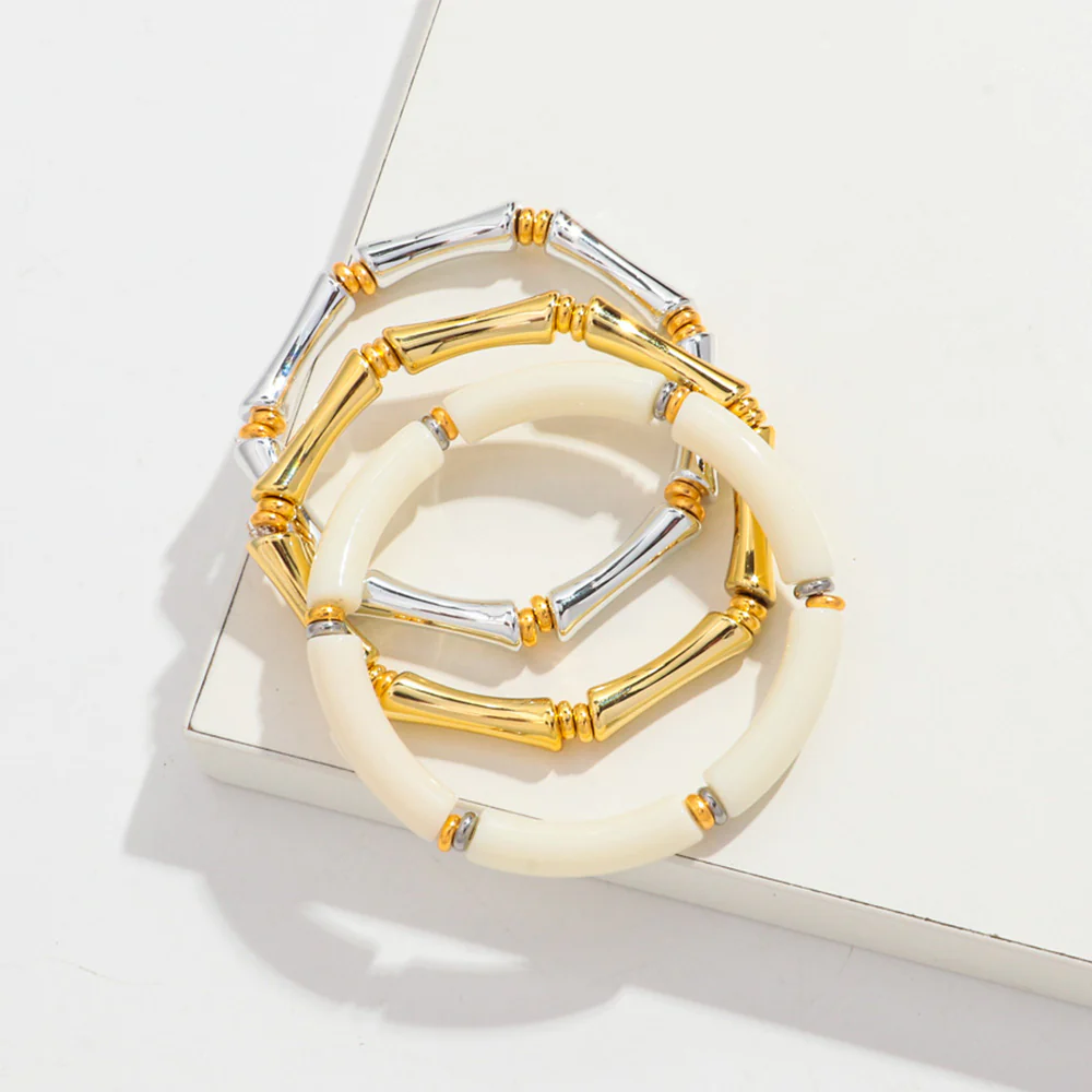 3pcs Gold Bamboo Bangle Bracelet Stack - Image 9