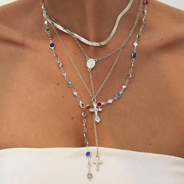 4 Piece Vintage Cross Layered Necklace - Image 2