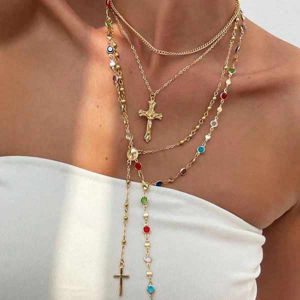 4 Piece Vintage Cross Layered Necklace - Image 3