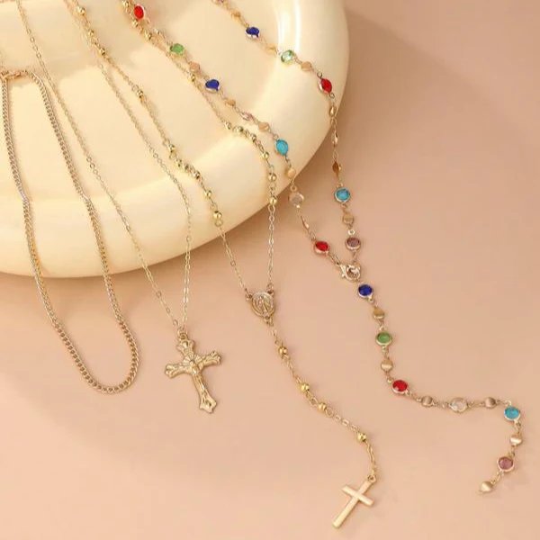 4 Piece Vintage Cross Layered Necklace - Image 5