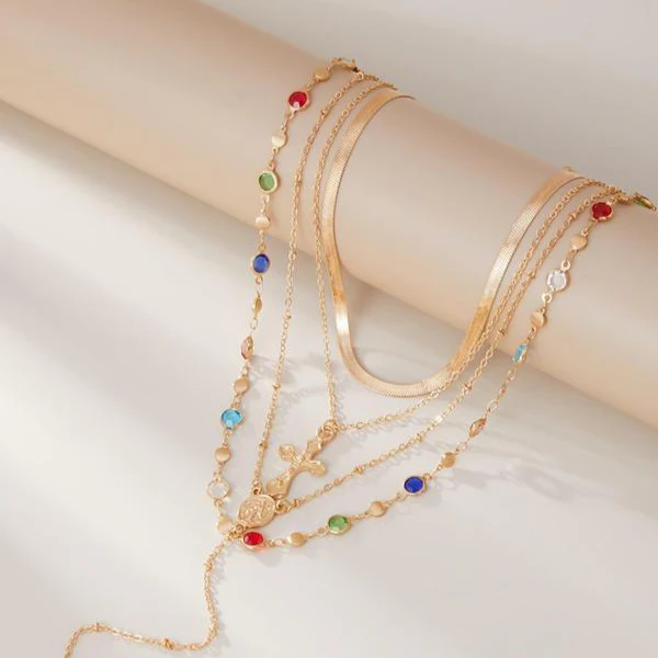 4 Piece Vintage Cross Layered Necklace - Image 6