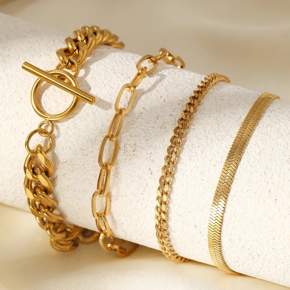 4pc Chunky Gold Chain Bracelet Stack - Image 4