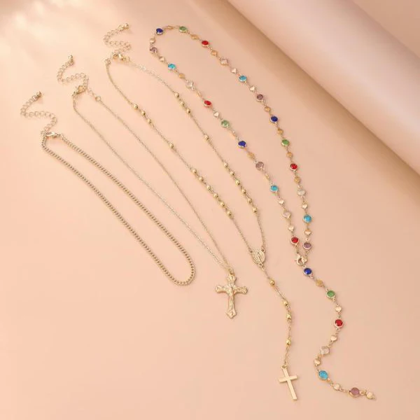 4pc Cross Layered Necklaces - Image 4