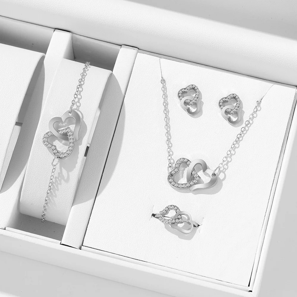 4pc Crystal Interlocking Heart Jewelry Set - Image 2