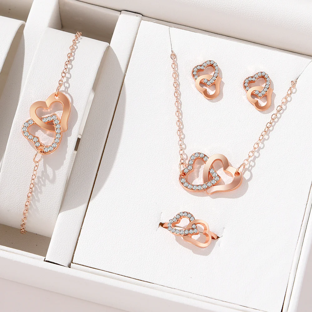 4pc Crystal Interlocking Heart Jewelry Set - Image 3