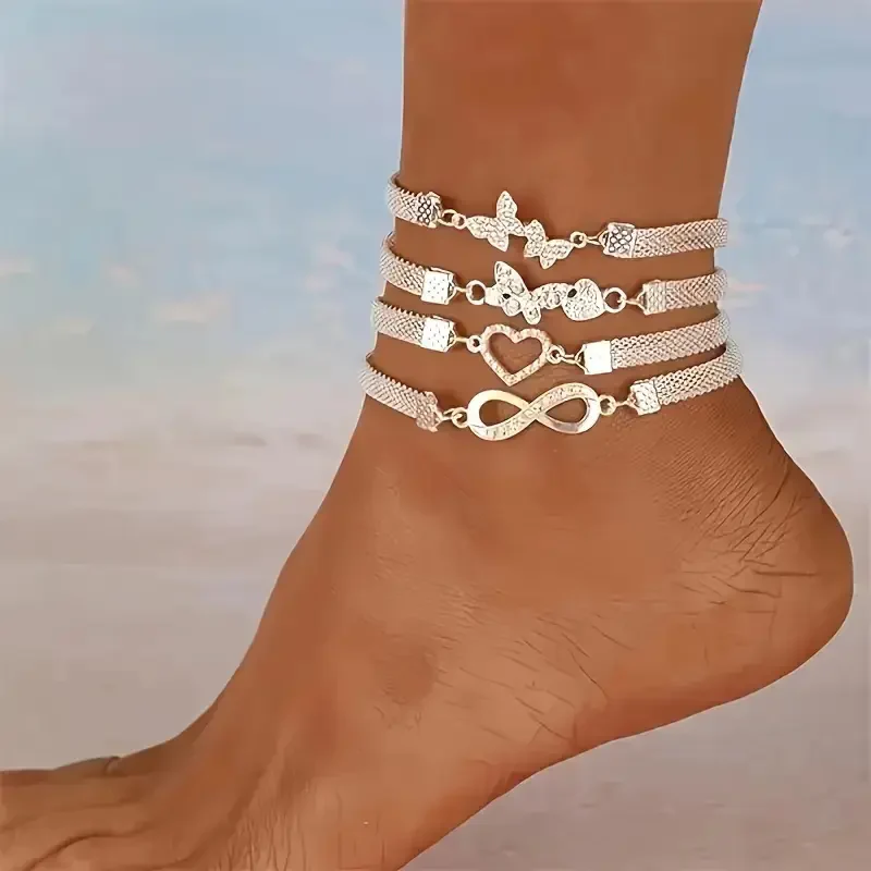 4pc Elegant Stackable Anklet Set - Image 3