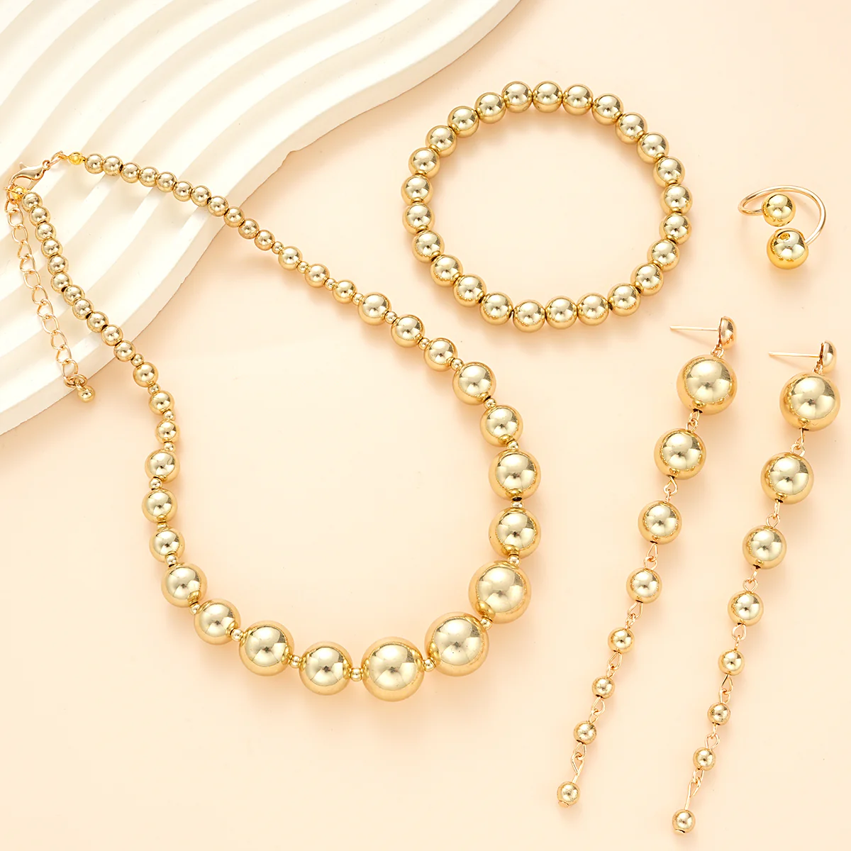 4pc Gold Beaded Jewelry Set - Image 2