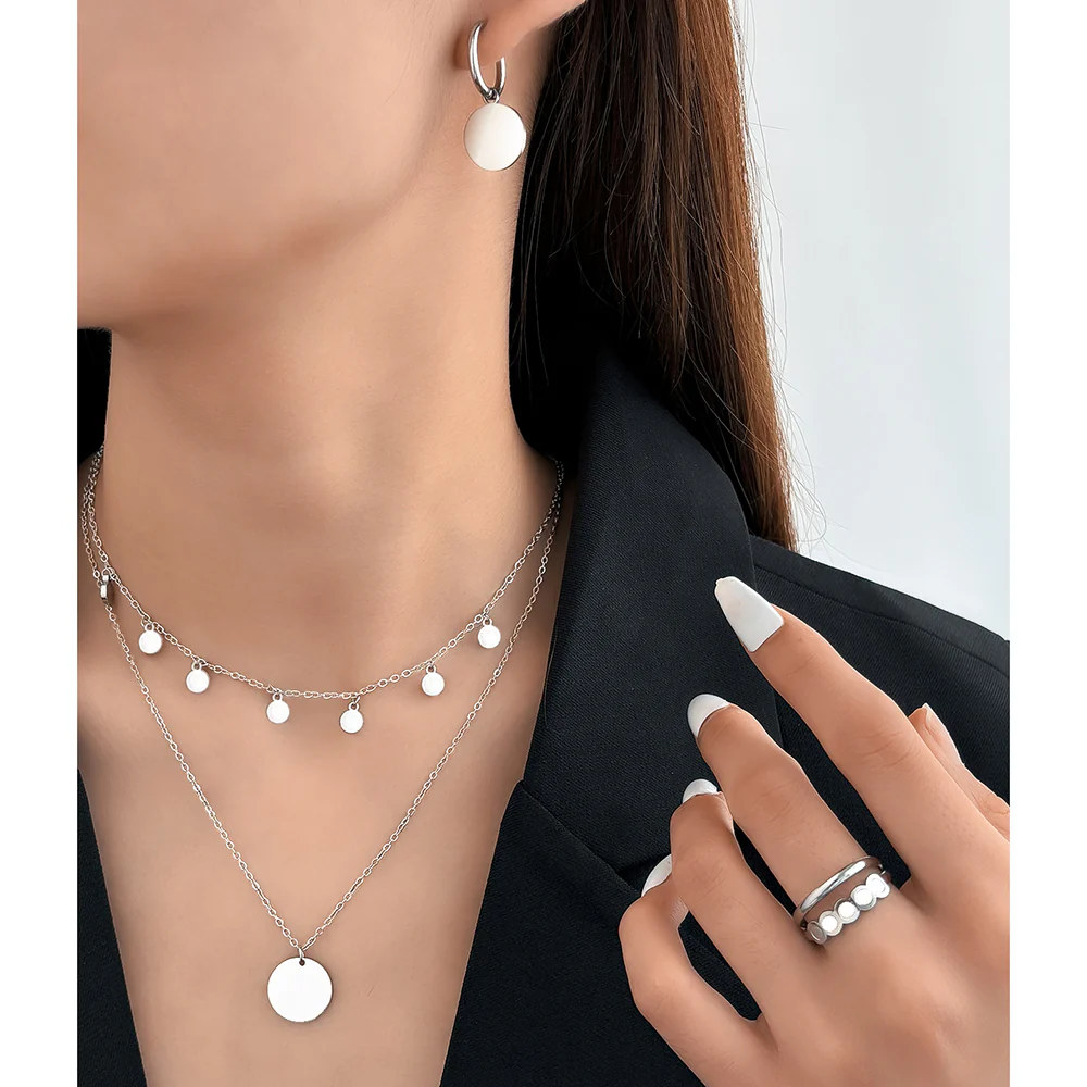 4pc Gold Disc Charm Jewelry Set - Image 2