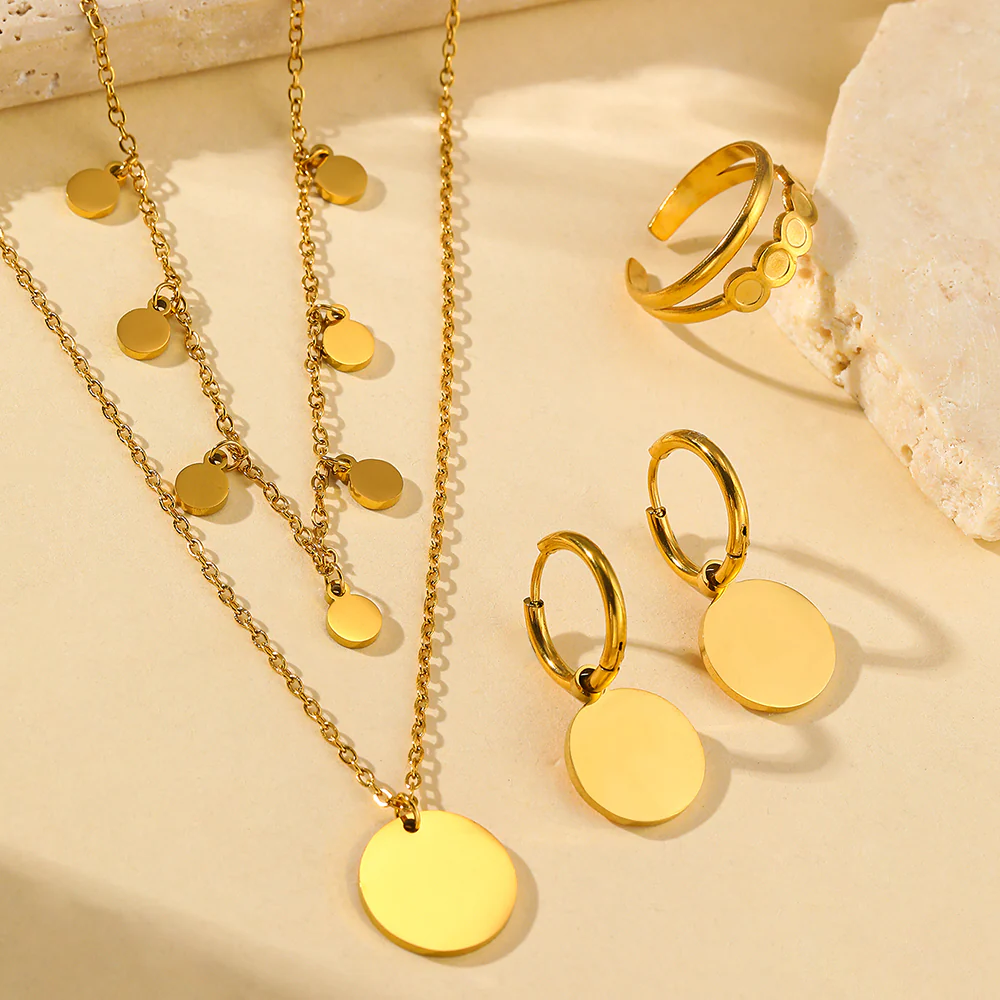 4pc Gold Disc Charm Jewelry Set - Image 3