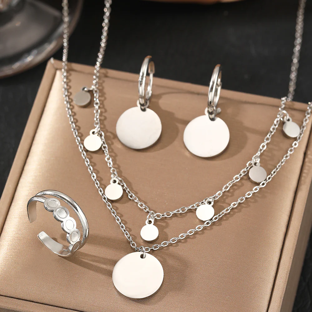 4pc Gold Disc Charm Jewelry Set - Image 4