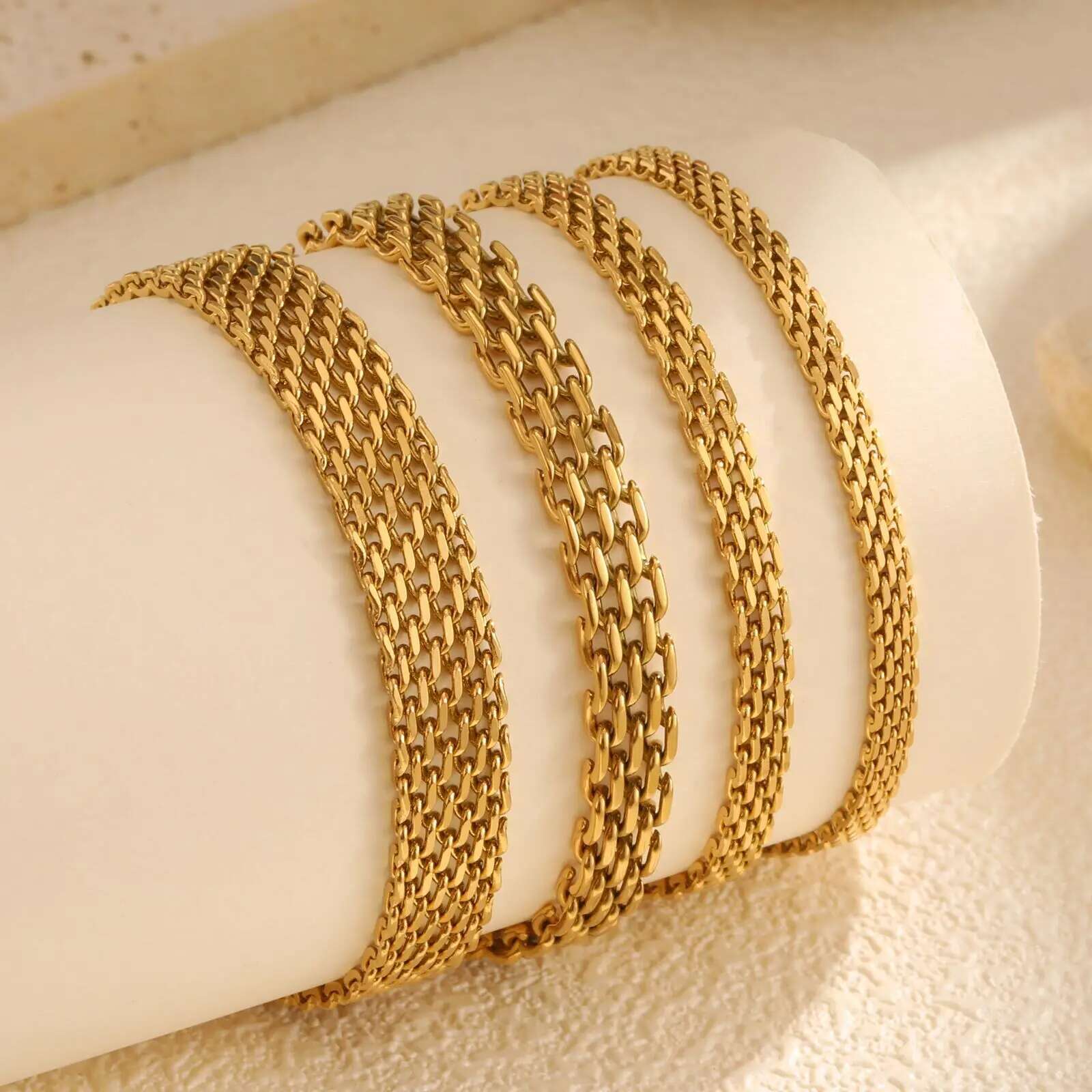 4pc Gold Stainless Steel Chain Bracelet Stack - Image 2