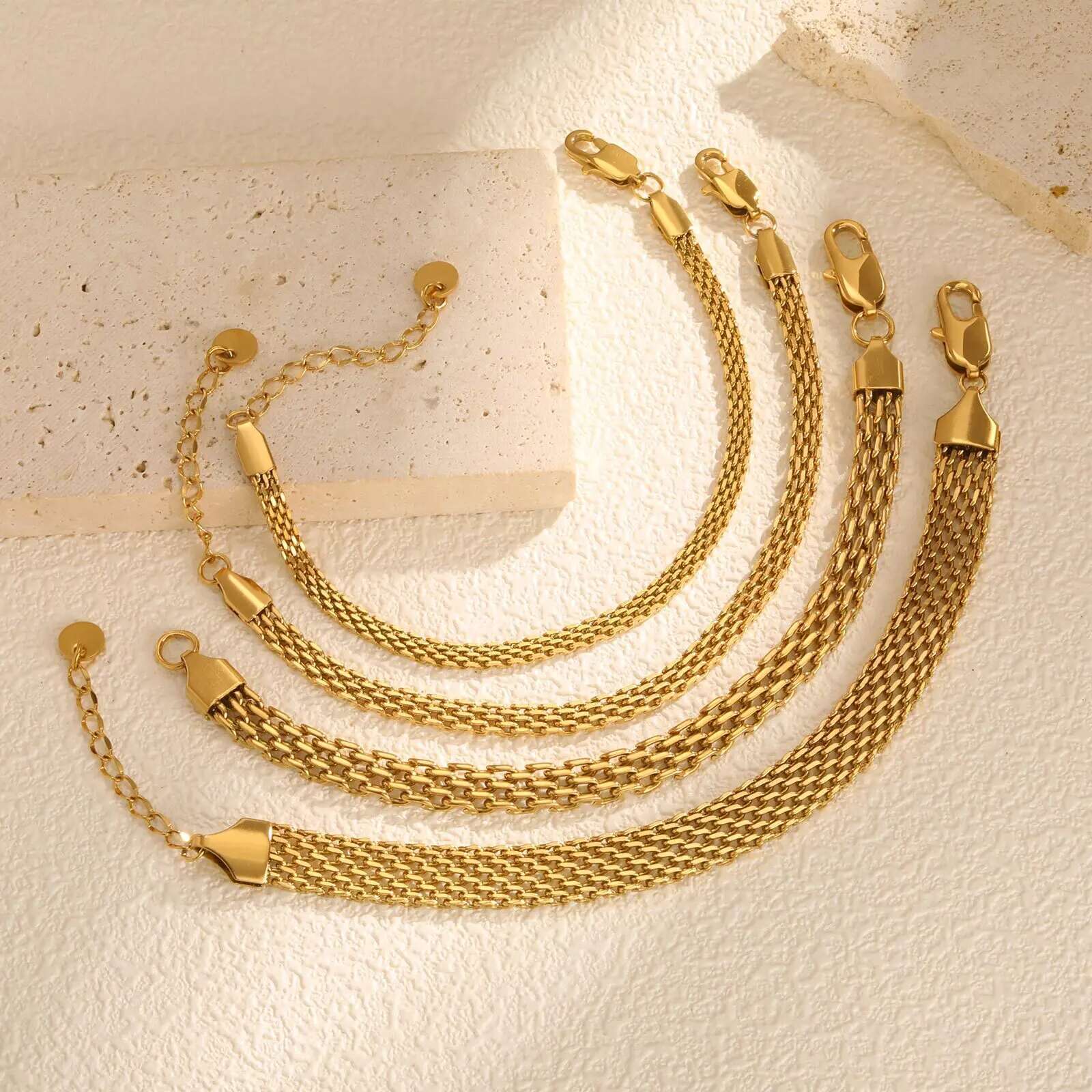 4pc Gold Stainless Steel Chain Bracelet Stack - Image 3