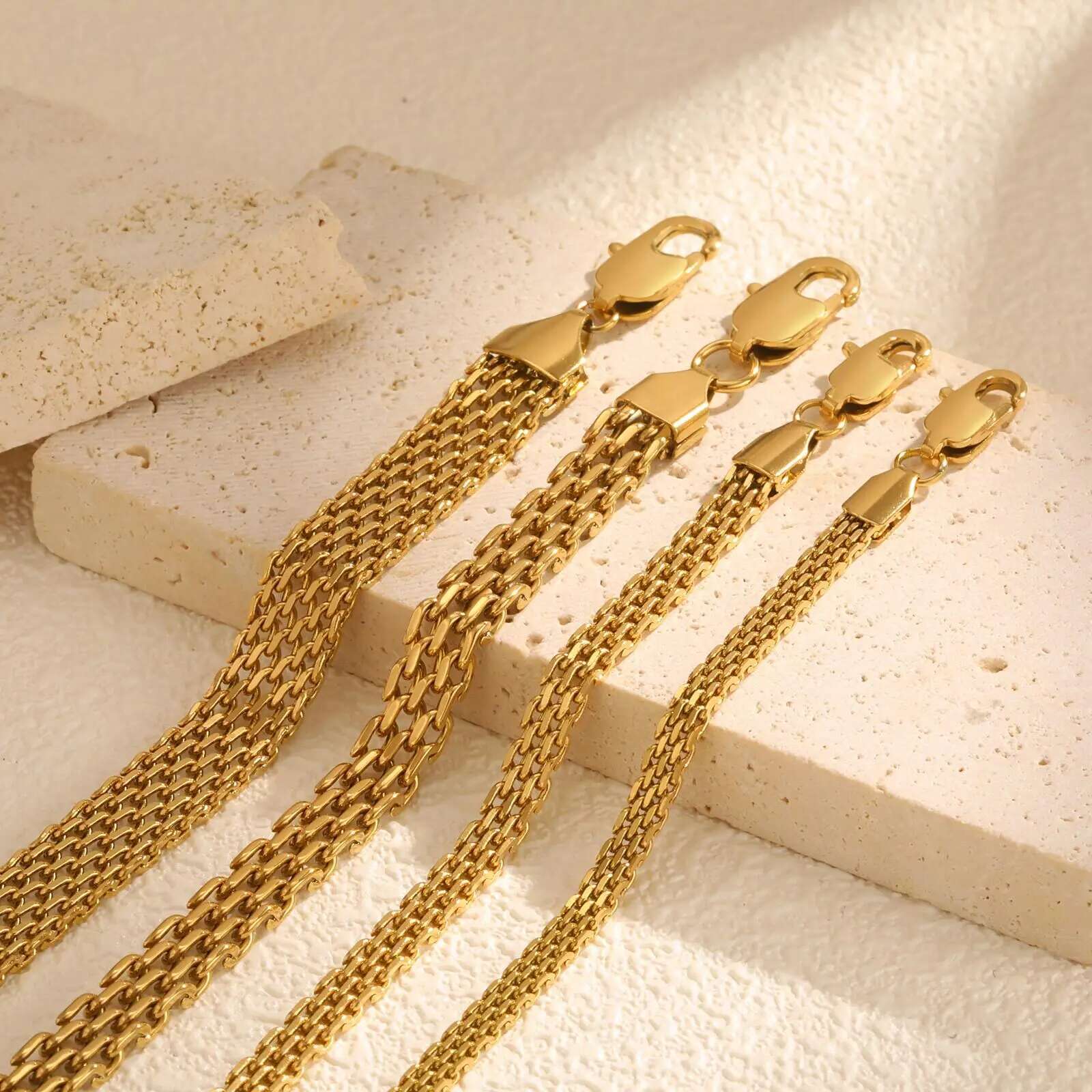 4pc Gold Stainless Steel Chain Bracelet Stack - Image 4
