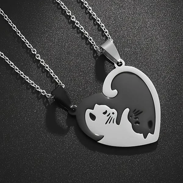 4pc Loving Cat Necklace & Ring Set - Image 2