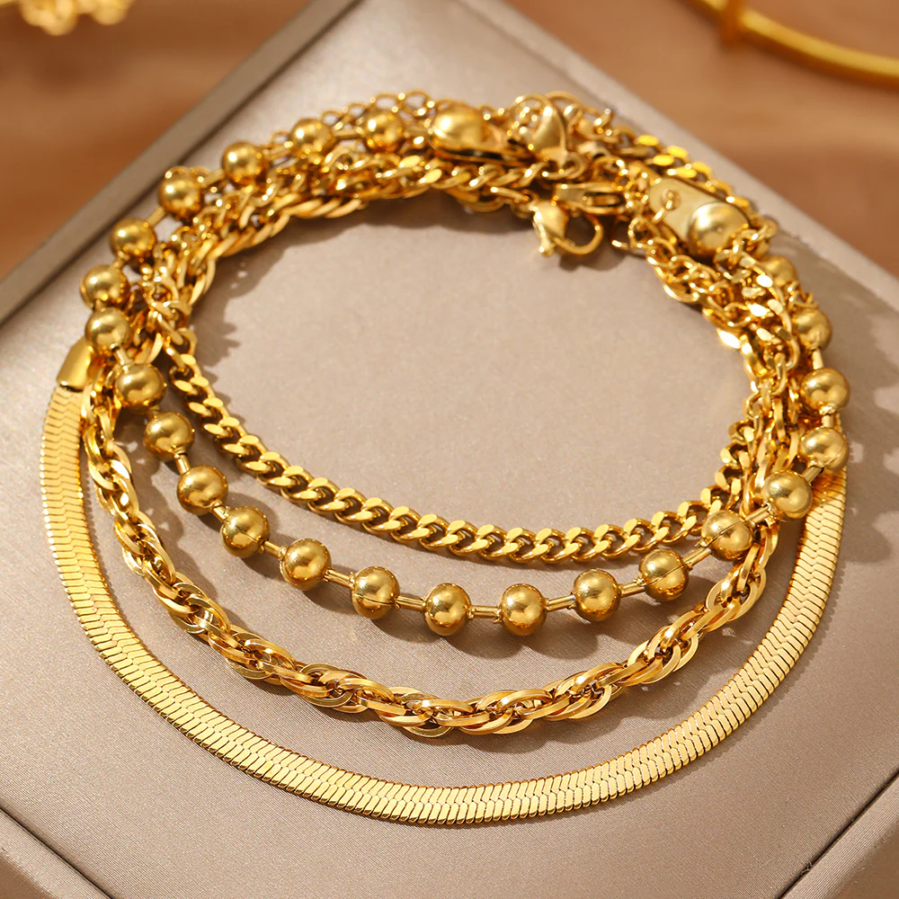 4pc Mixed Chain Bracelet Set - Image 4
