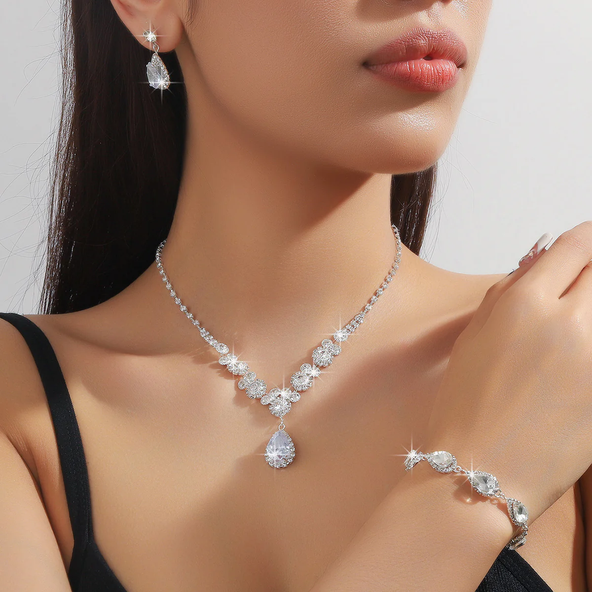4pc Rhinestone Water Droplet Jewelry Set - Image 2