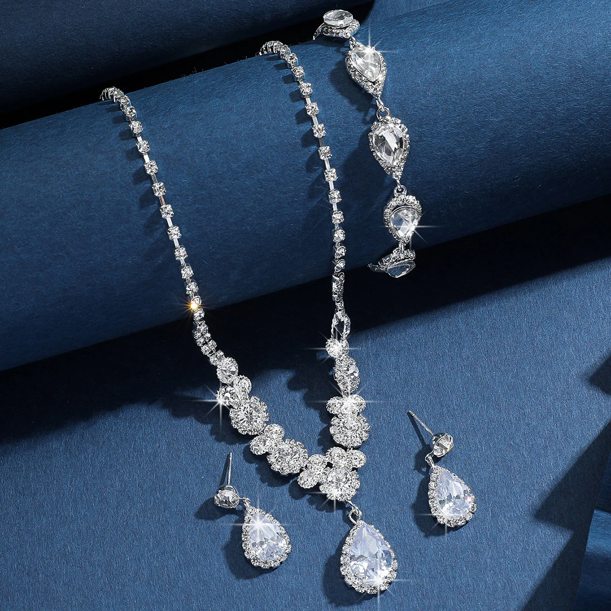 4pc Rhinestone Water Droplet Jewelry Set - Image 5