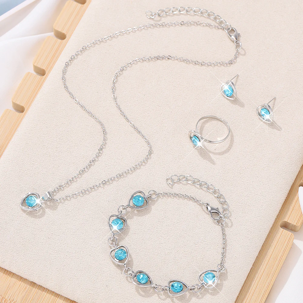 4pc Rose Gold Heart Crystal Jewelry Set - Image 4