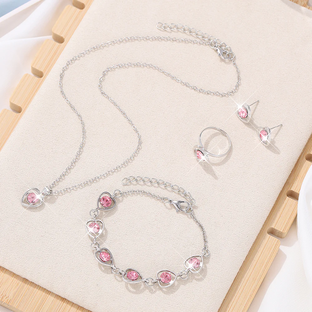 4pc Rose Gold Heart Crystal Jewelry Set - Image 6