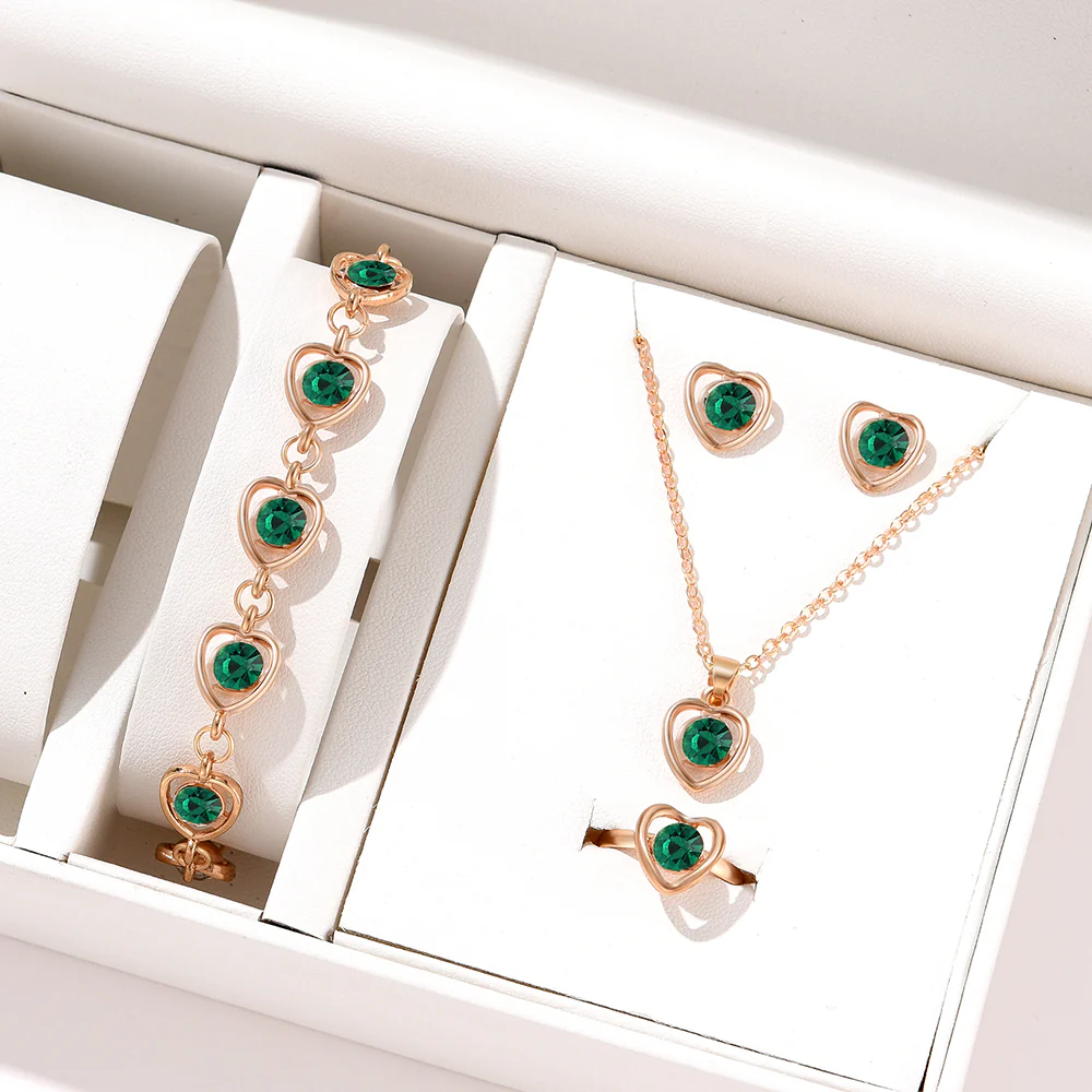 4pc Rose Gold Heart Crystal Jewelry Set - Image 8