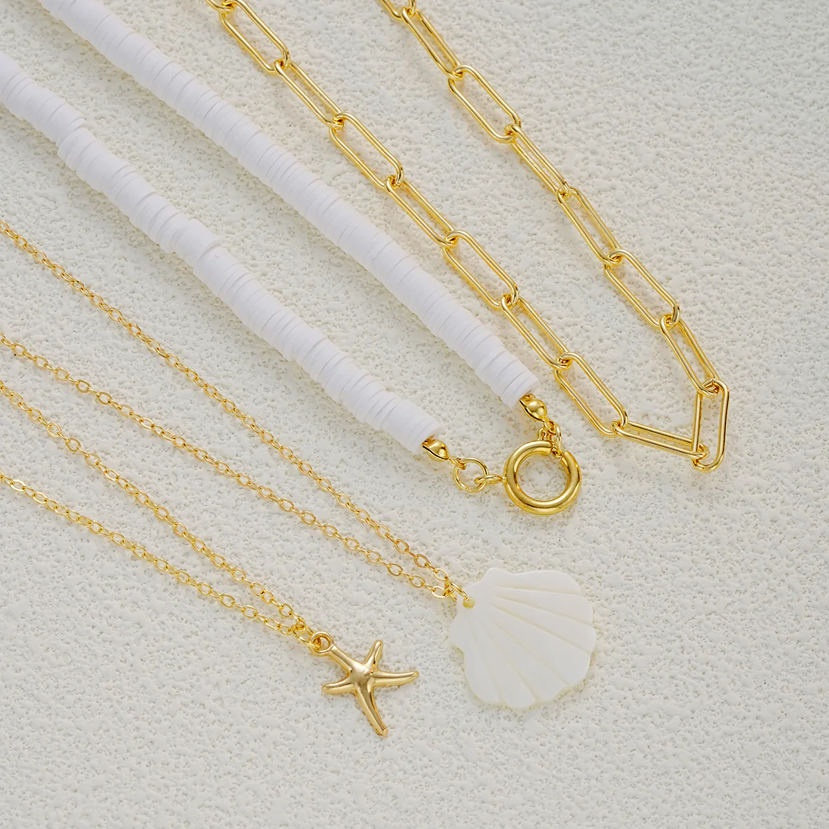 4pc Starfish & Shell Layered Necklace Set - Image 2
