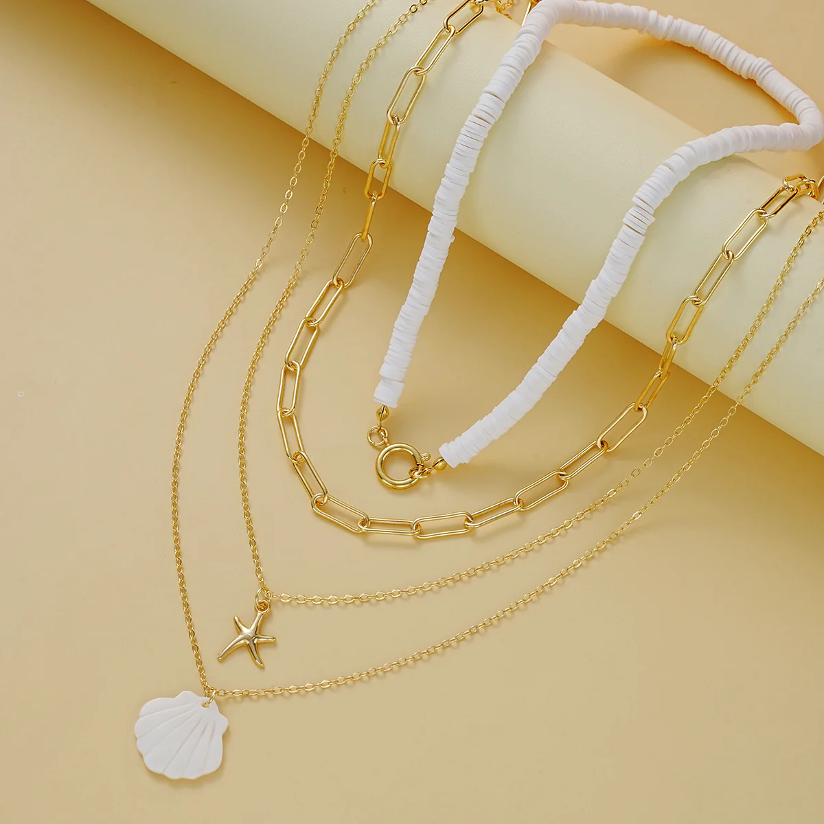 4pc Starfish & Shell Layered Necklace Set - Image 3