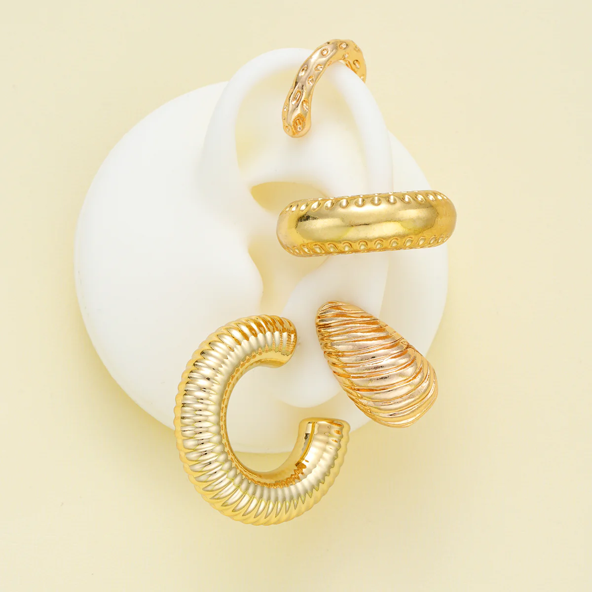 4pc Textured Chunky Gold Earring Set - Image 3