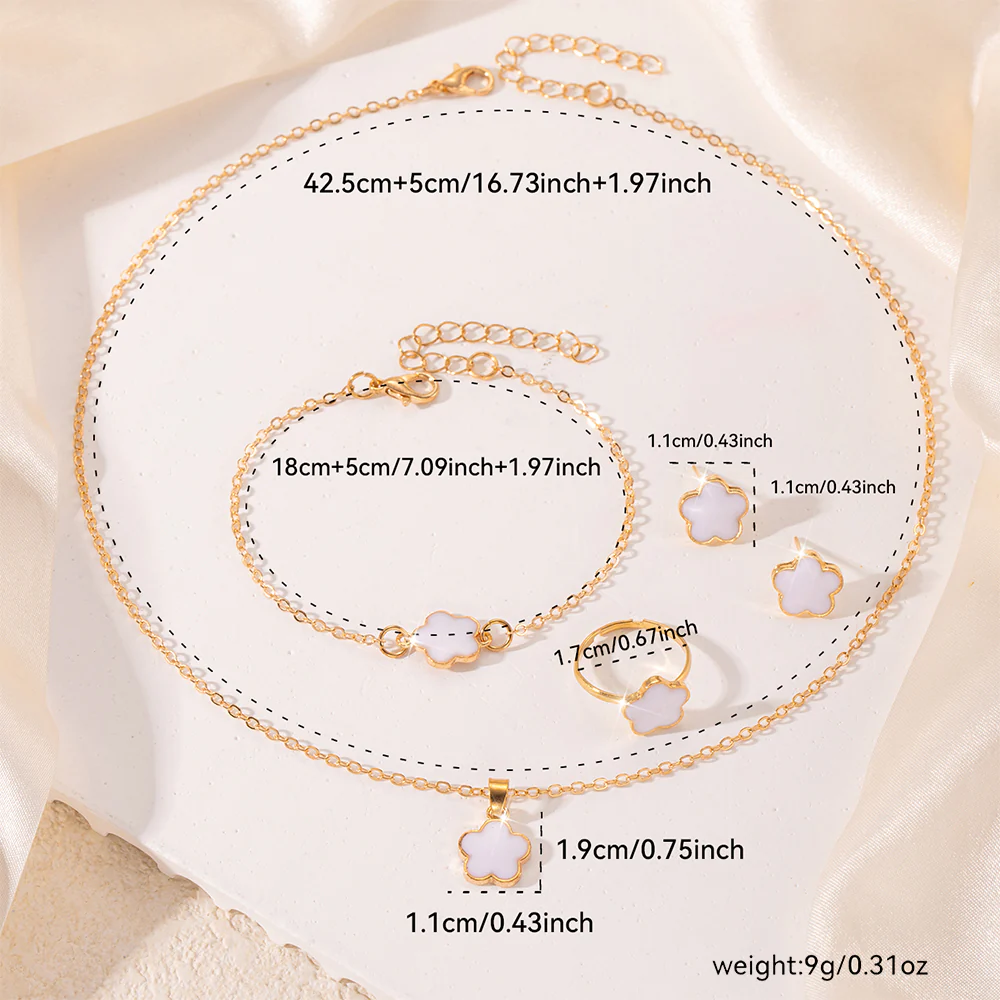 4pc White Clover Jewelry Set - Image 8