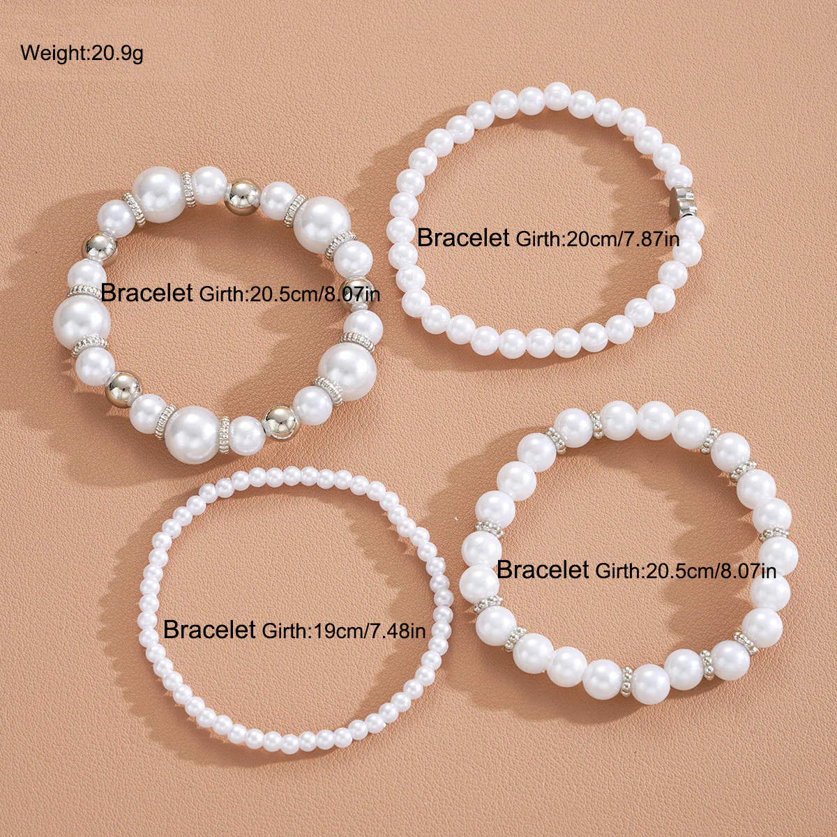 4pc White Pearl Beaded Bracelet Set - Image 3