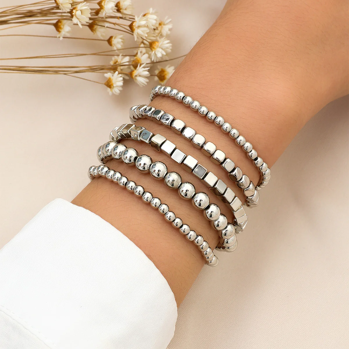 5pc Boho Geometric Beaded Bracelet Set - Image 2
