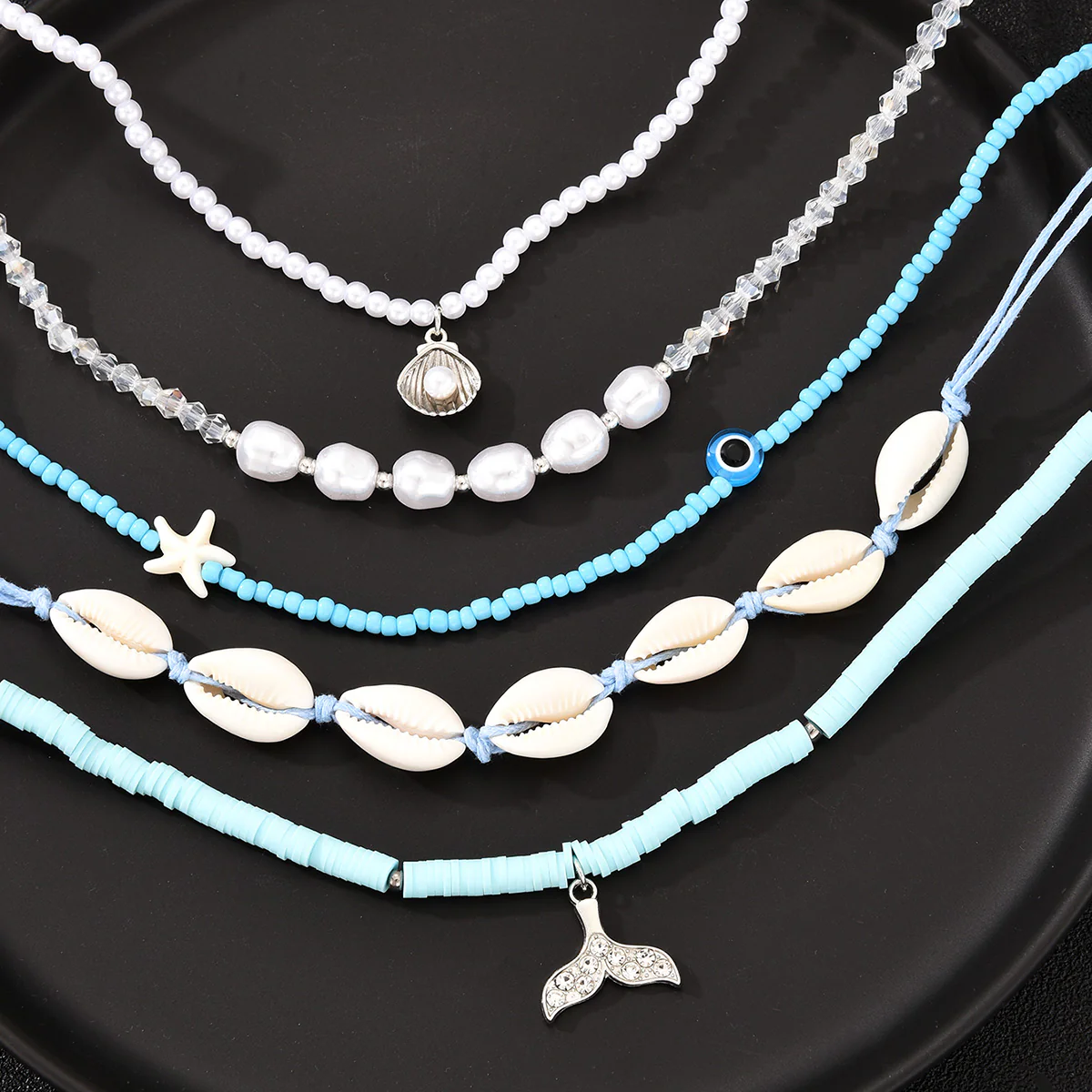5pc Boho Shell & Bead Necklace Set - Image 4