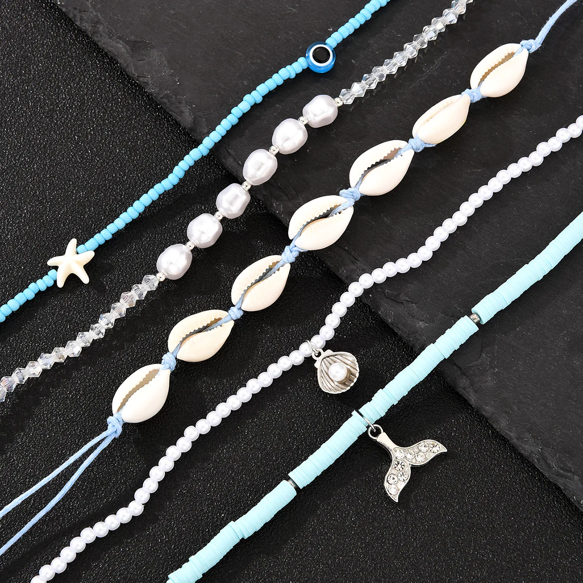 5pc Boho Shell & Bead Necklace Set - Image 5