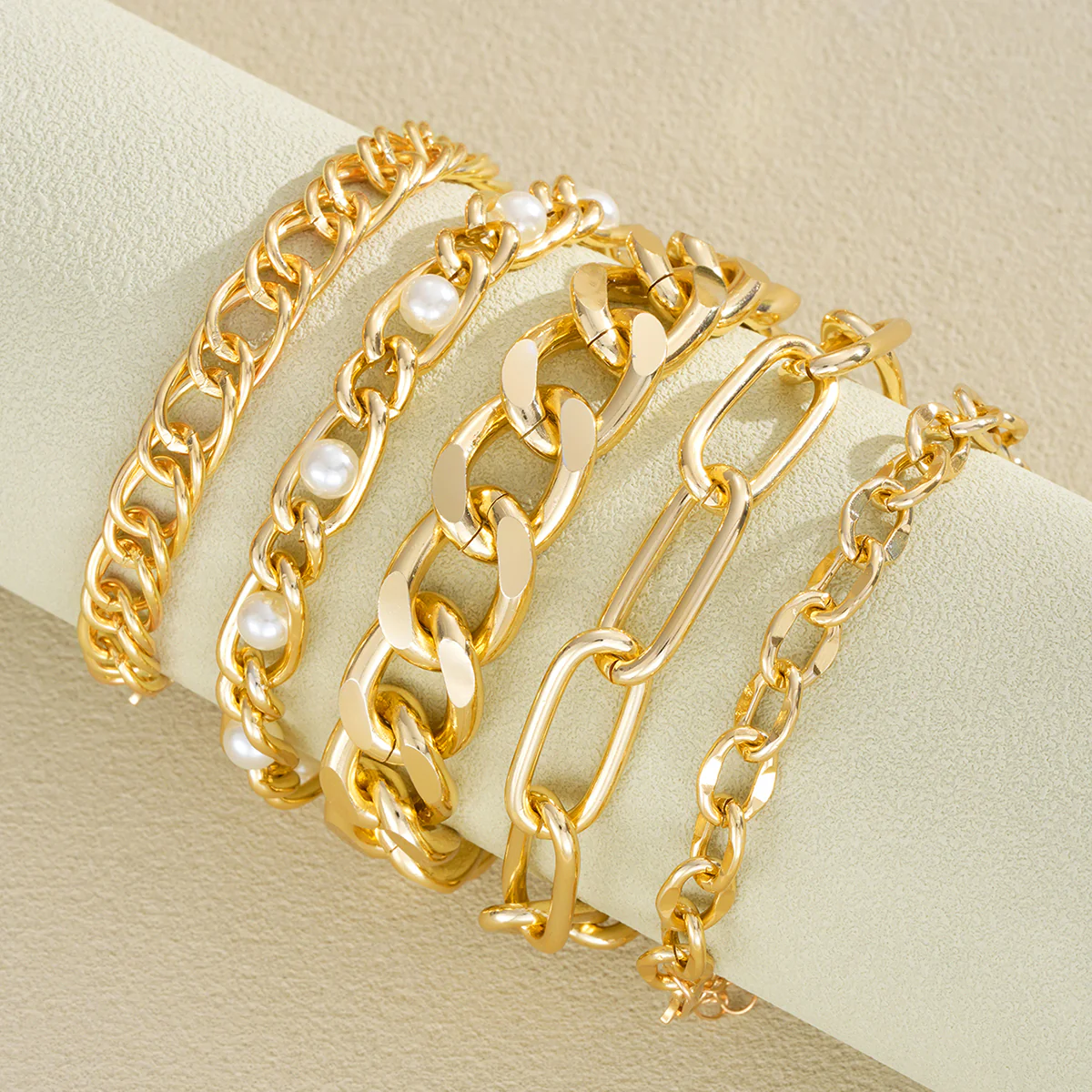 5pc Chunky Chain Bracelet Set - Image 2