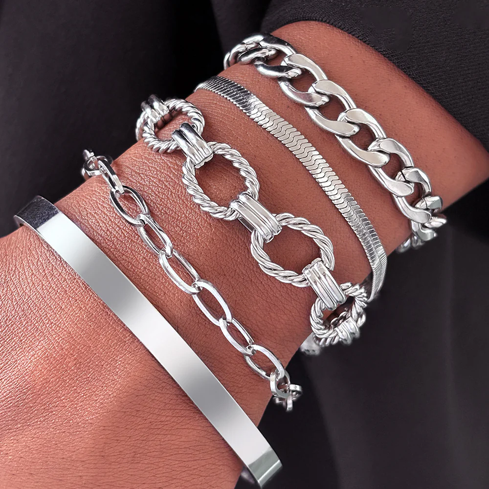 5pc Chunky Chain Bracelet Stack - Image 2